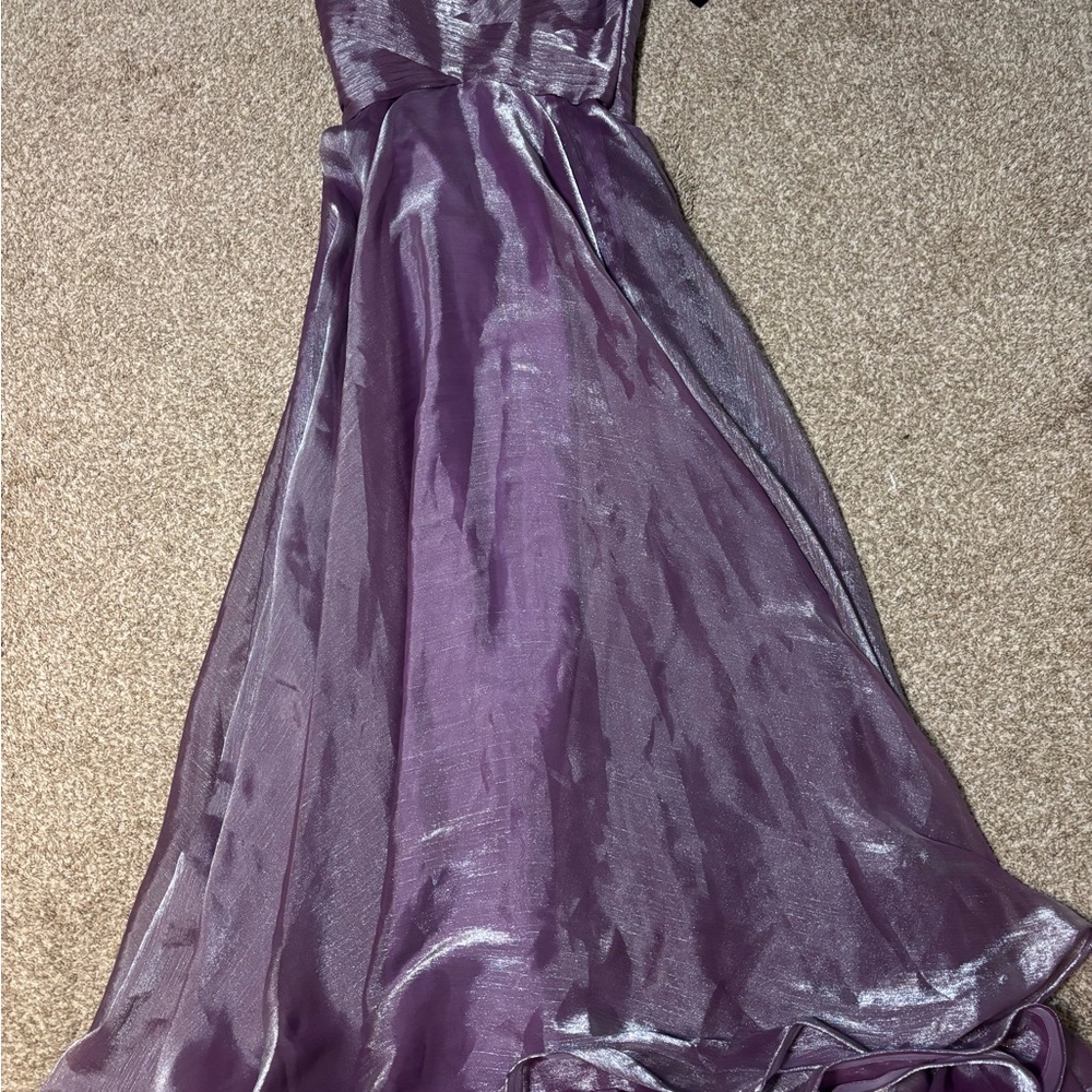 La Femme Shimmery Purple Strapless Evening Gown